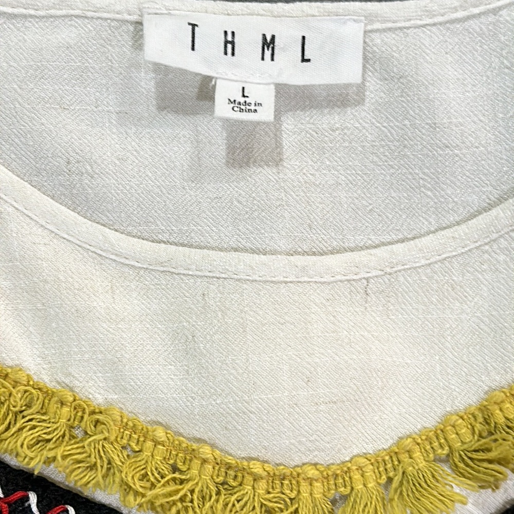 THML Off-White  Boho Sleeveless Top with Multicolor Accents ~ Large - Picture 4 of 9